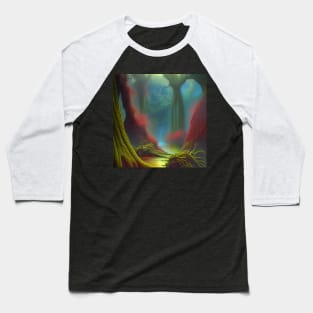 Beautiful Lake Under Colorful Fantasy Plants in a Digital Painting Style Baseball T-Shirt